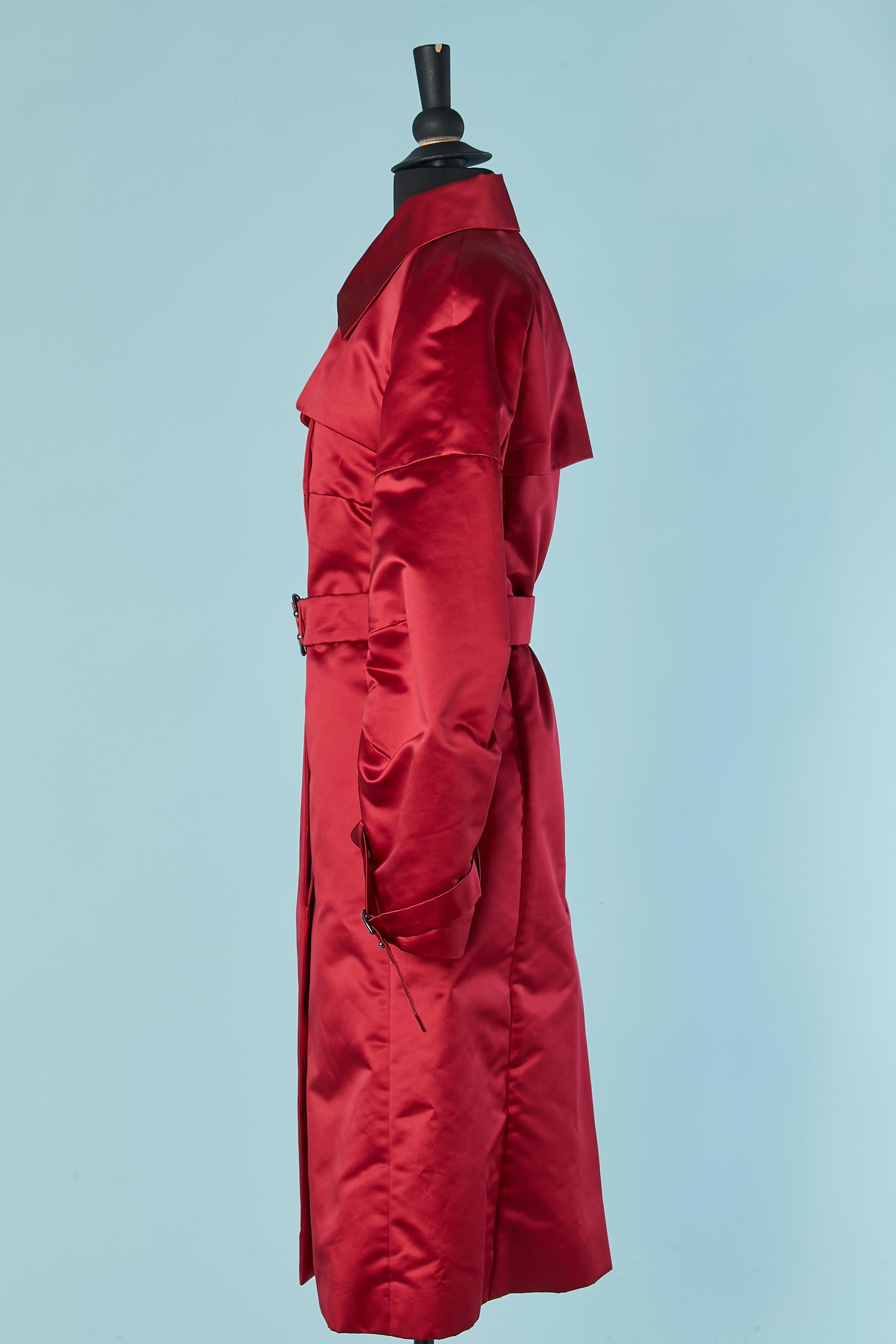 Rubis red satin trench-coat CELINE For Sale 1