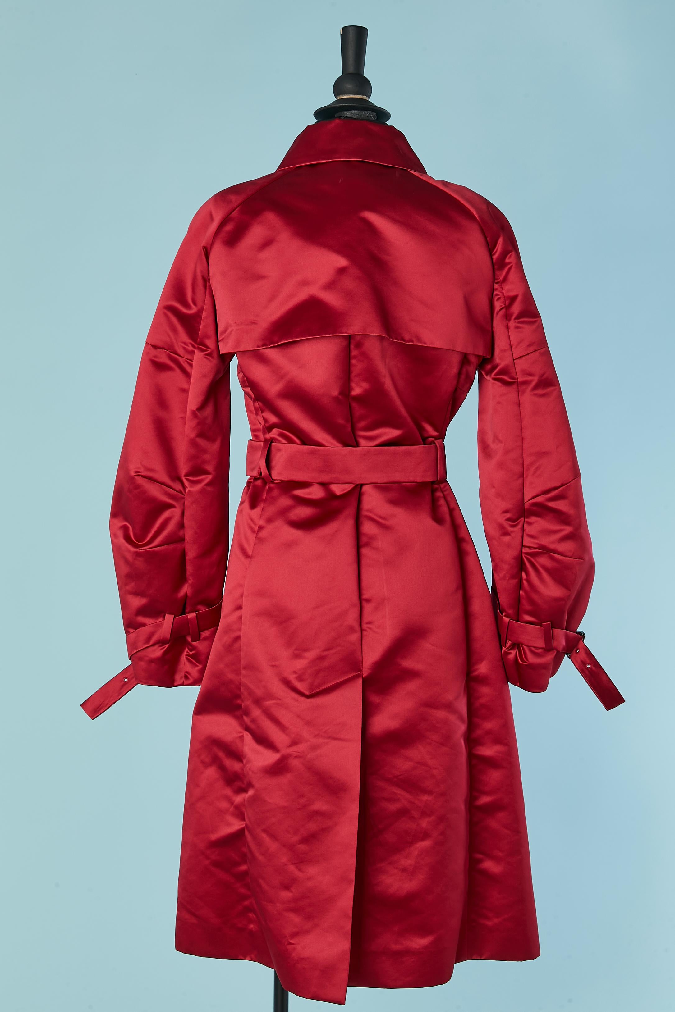 Rubis red satin trench-coat CELINE For Sale 2