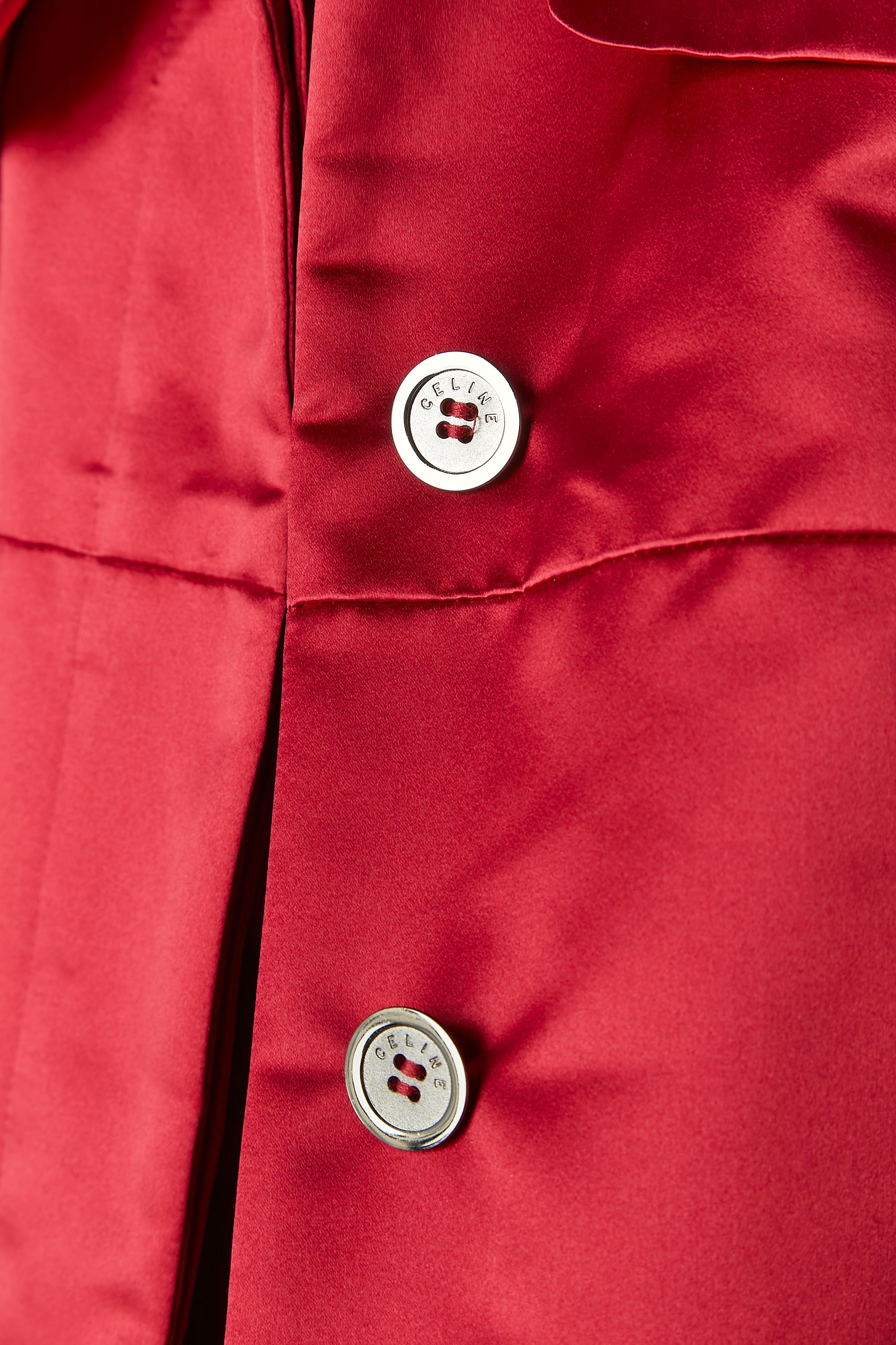 Rubis red satin trench-coat CELINE For Sale 3