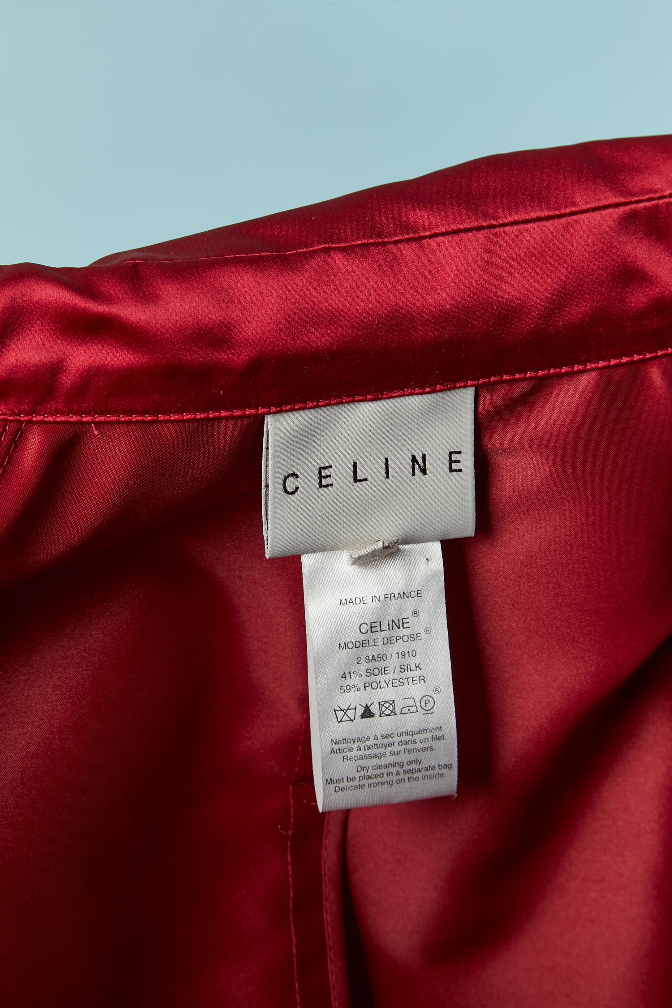 Rubis red satin trench-coat CELINE For Sale 4