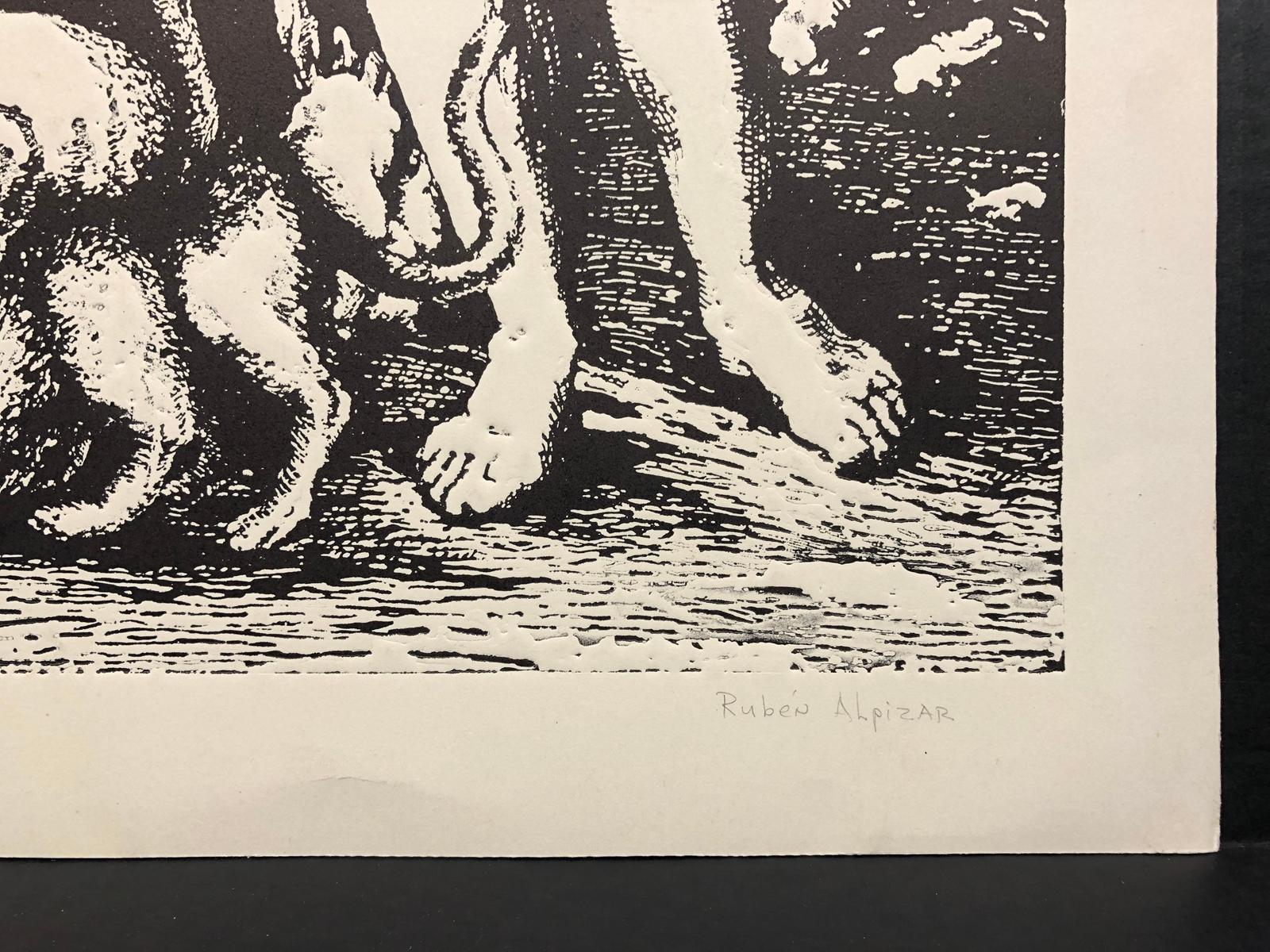 Rubén Alpízar, ¨El pecado original¨, Woodcut, 28.7x22.4 in 4