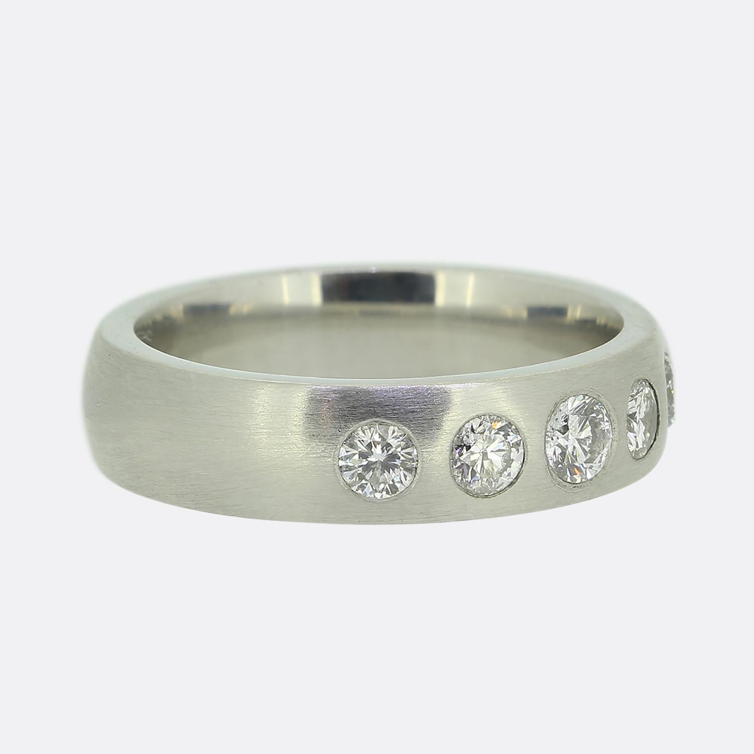Brilliant Cut Rubover Set Diamond Band Ring For Sale