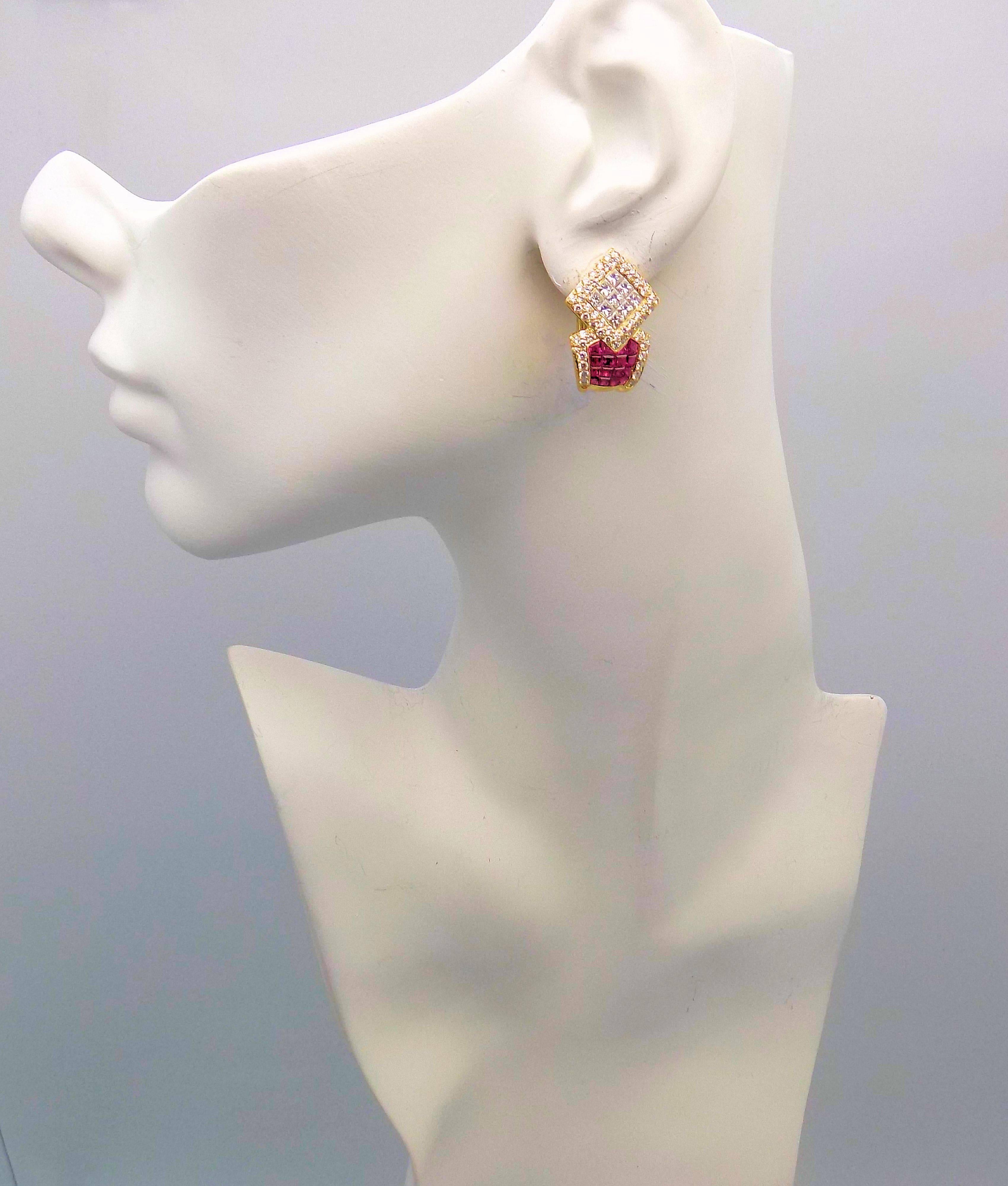 Women's Ruby and Diamond Pierced Earrings