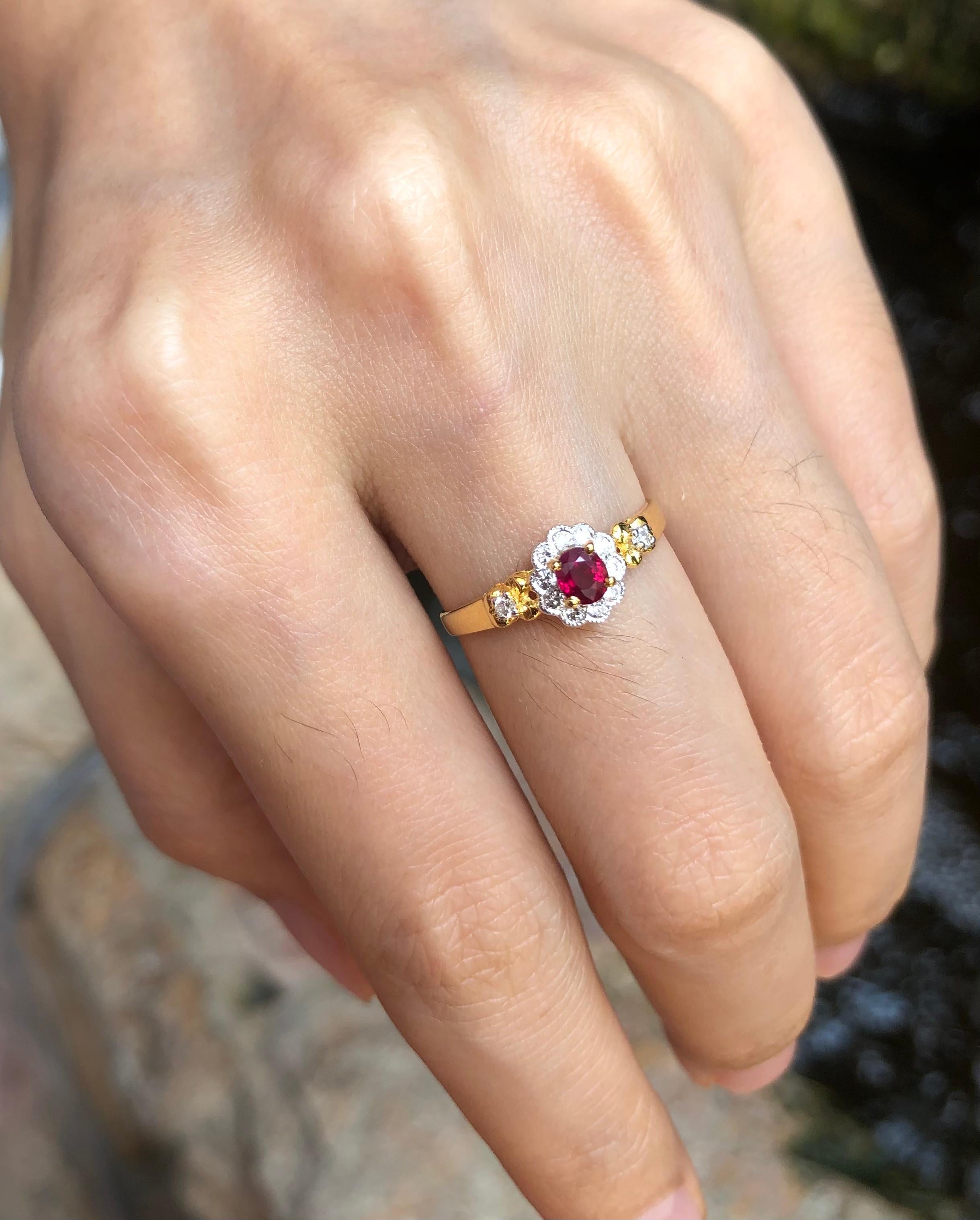 Women's Ruby 0.20 Carat with Diamond 0.12 Carat Ring Set in 18 Karat Gold Settings For Sale