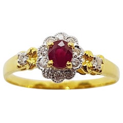 Ruby 0.20 Carat with Diamond 0.12 Carat Ring Set in 18 Karat Gold Settings
