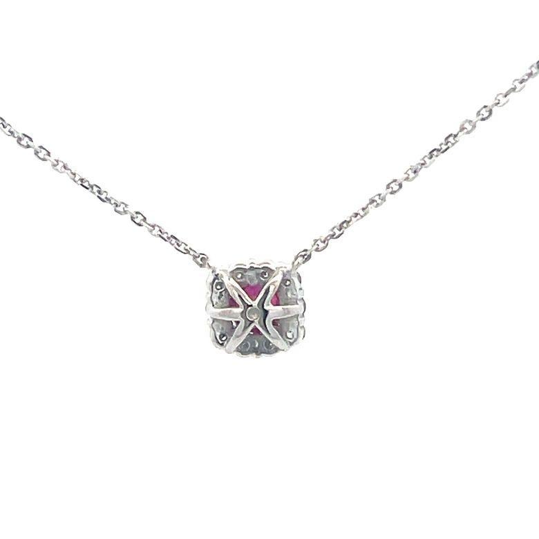 Our collection of fine jewelry now includes a stunning ruby gemstone pendant necklace that is sure to add a touch of elegance and sophistication to any outfit. This exquisite necklace is designed with a beautifully crafted 14K white gold chain that