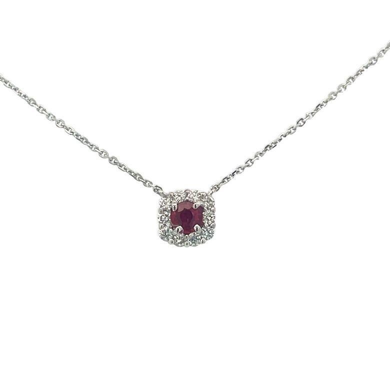 Modern Ruby 0.38 CT & Diamond 0.33 CT Pendant Necklace In 14K White Gold  For Sale