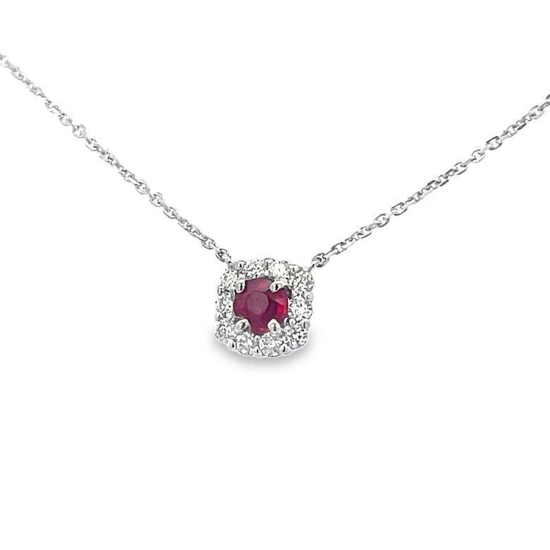 Ruby 0.38 CT & Diamond 0.33 CT Pendant Necklace In 14K White Gold  In New Condition For Sale In New York, NY