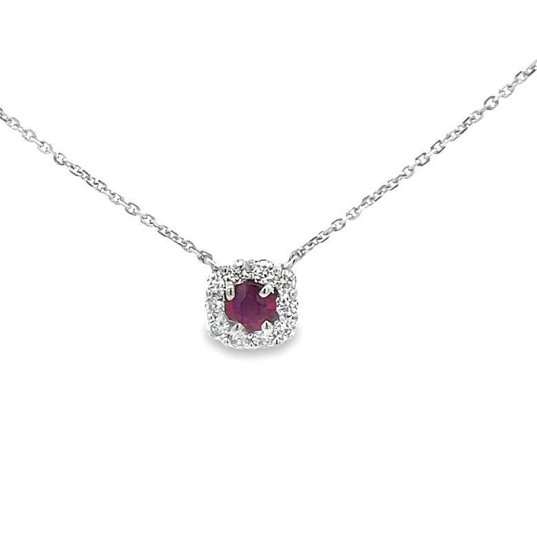 Women's Ruby 0.38 CT & Diamond 0.33 CT Pendant Necklace In 14K White Gold  For Sale