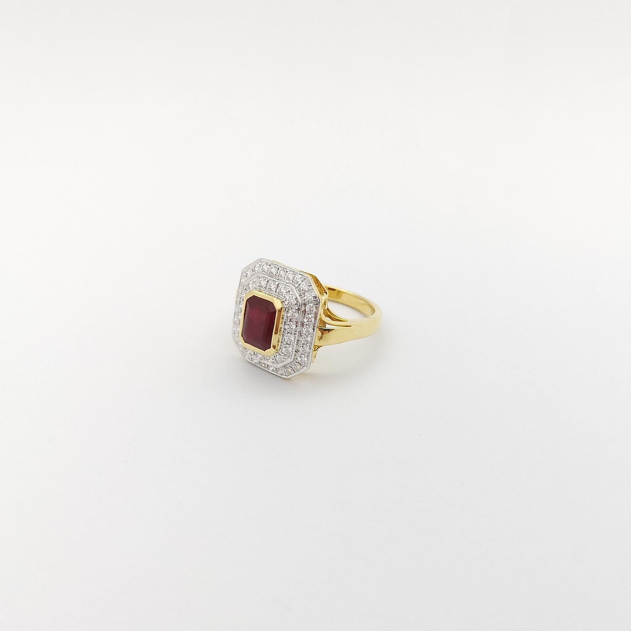 Ring mit Rubin 0,94 Karat und Diamant 0,51 Karat in 18 Karat Goldfassungen gefasst im Angebot 1