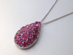 Natural Red Ruby Stones 10.50 cts in 14K & 18K White Gold Pendant with Diamonds
