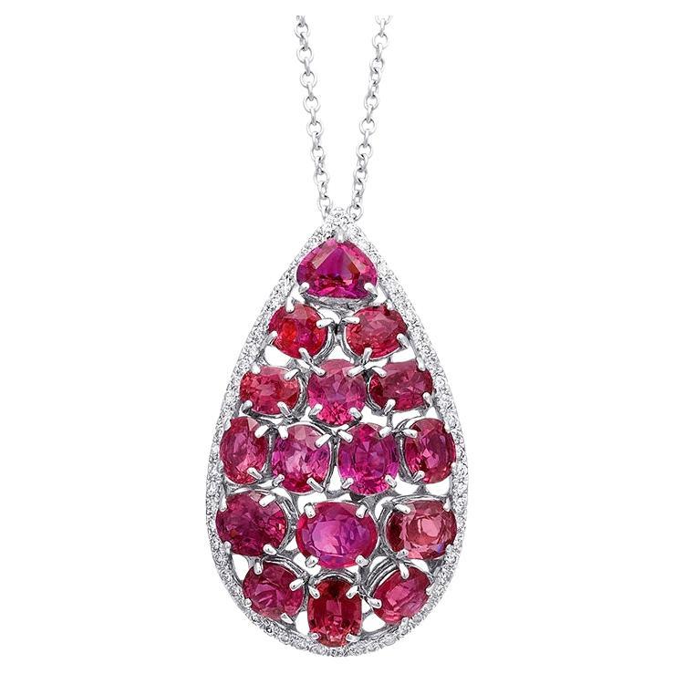 Ruby 10.50 Carat Diamonds set in White Gold Pendant For Sale