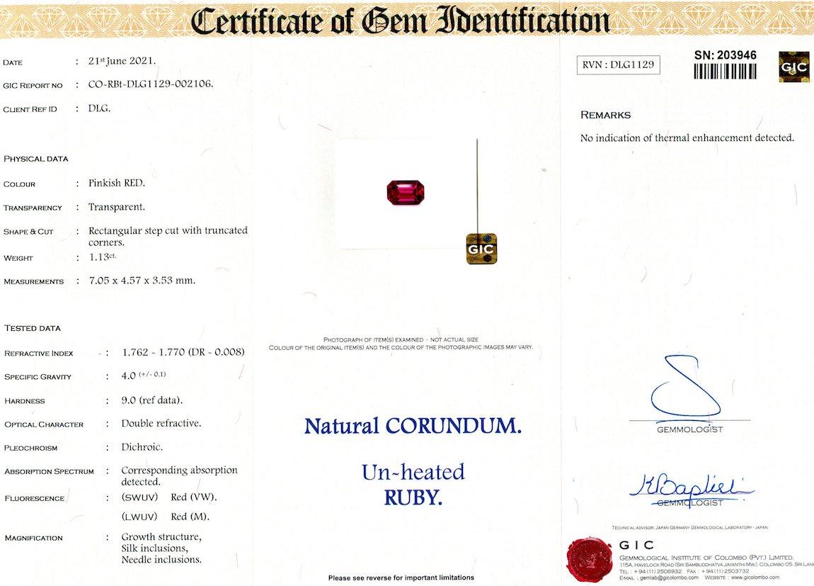 Rubí 1,13 ct Talla Esmeralda Natural Sin Calentar, Gema Suelta en Nuevo estado para la venta en South Melbourne, AU