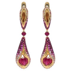 Ruby 1.14 Carat Pink Sapphires Diamonds 18 Karat Yellow Gold Heartbeat Earrings