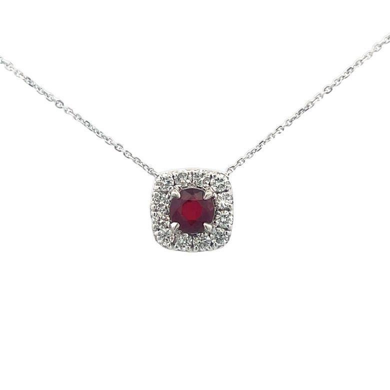 Our fine jewelry collection now includes a stunning ruby gemstone pendant necklace that is sure to add a touch of elegance and sophistication to any outfit. This exquisite necklace is designed with a beautifully crafted 14K white gold chain that