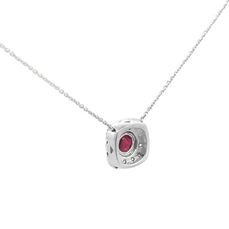 Ruby 1.21 CT & Diamond 0.68 CT Pendant Necklace In 14K White Gold  For Sale 1