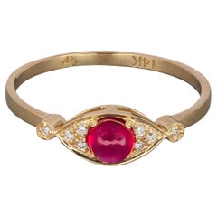 Ruby 14 Karat Ring, Evil Eye Ring, July Birthstone Ruby Ring