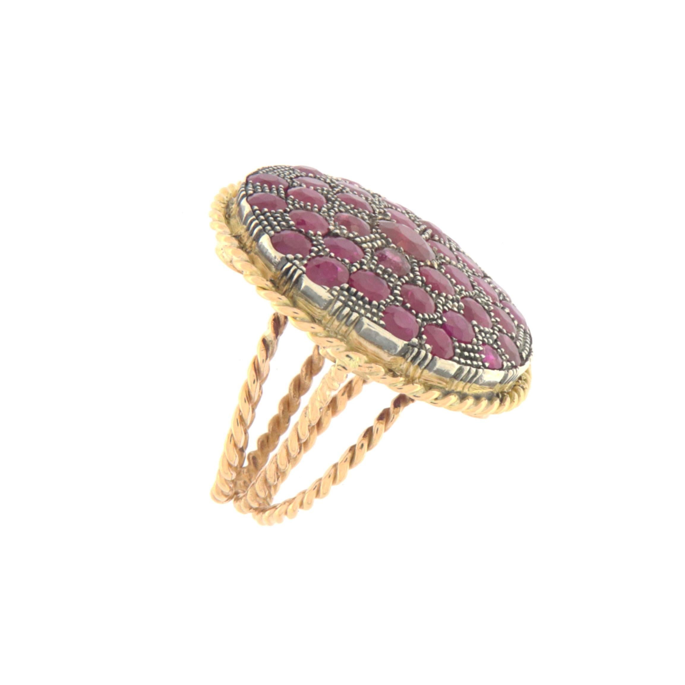 Uncut Ruby 14 Karat Yellow Gold Cocktail Ring For Sale