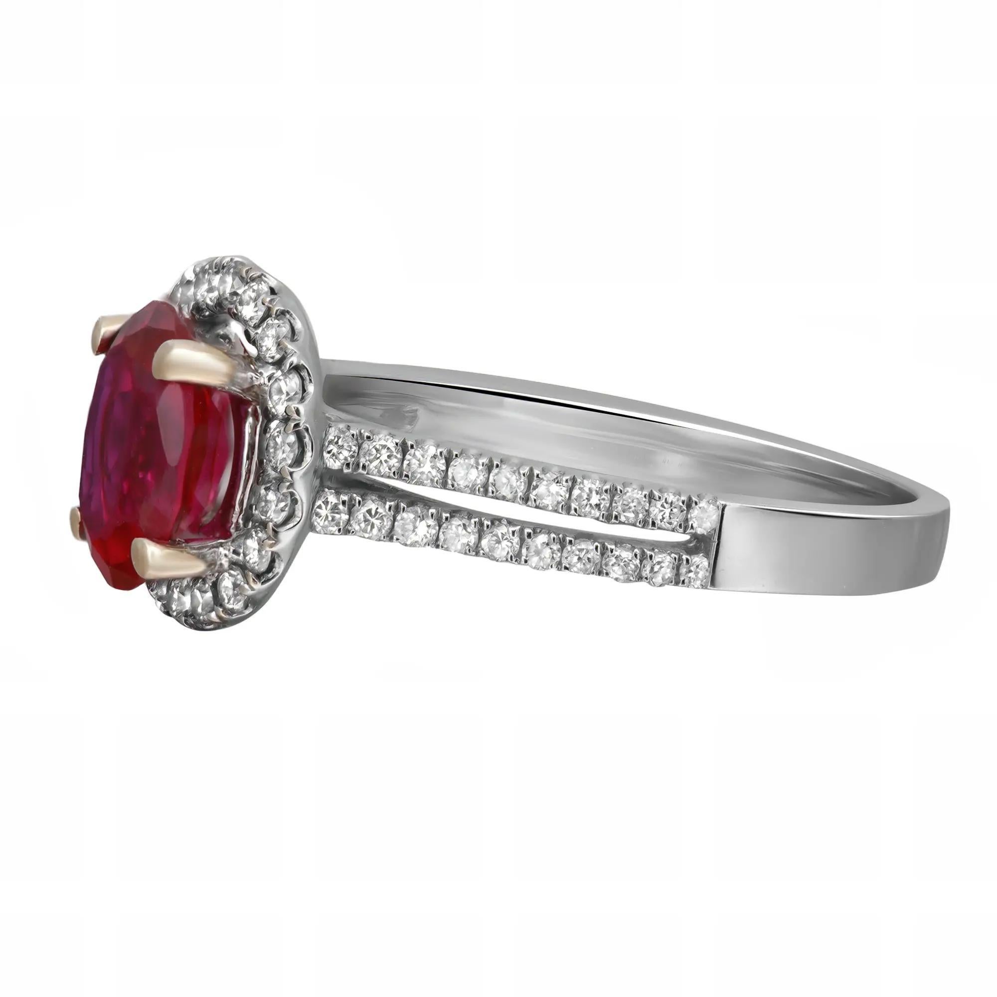 Rubí 1.45Cttw Y Diamante 0.50Cttw Anillo Cóctel Oro Blanco 18K Talla 6.5 Corte oval en venta