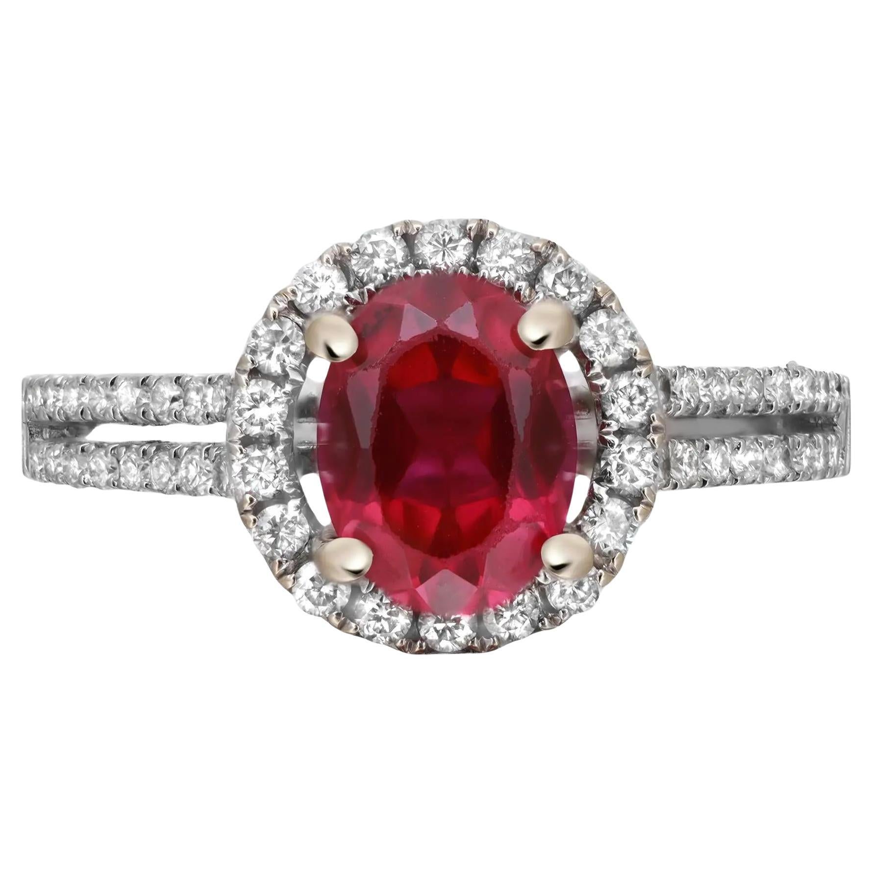 Rubí 1.45Cttw Y Diamante 0.50Cttw Anillo Cóctel Oro Blanco 18K Talla 6.5