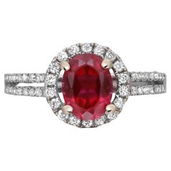 Rubí 1.45Cttw Y Diamante 0.50Cttw Anillo Cóctel Oro Blanco 18K Talla 6.5