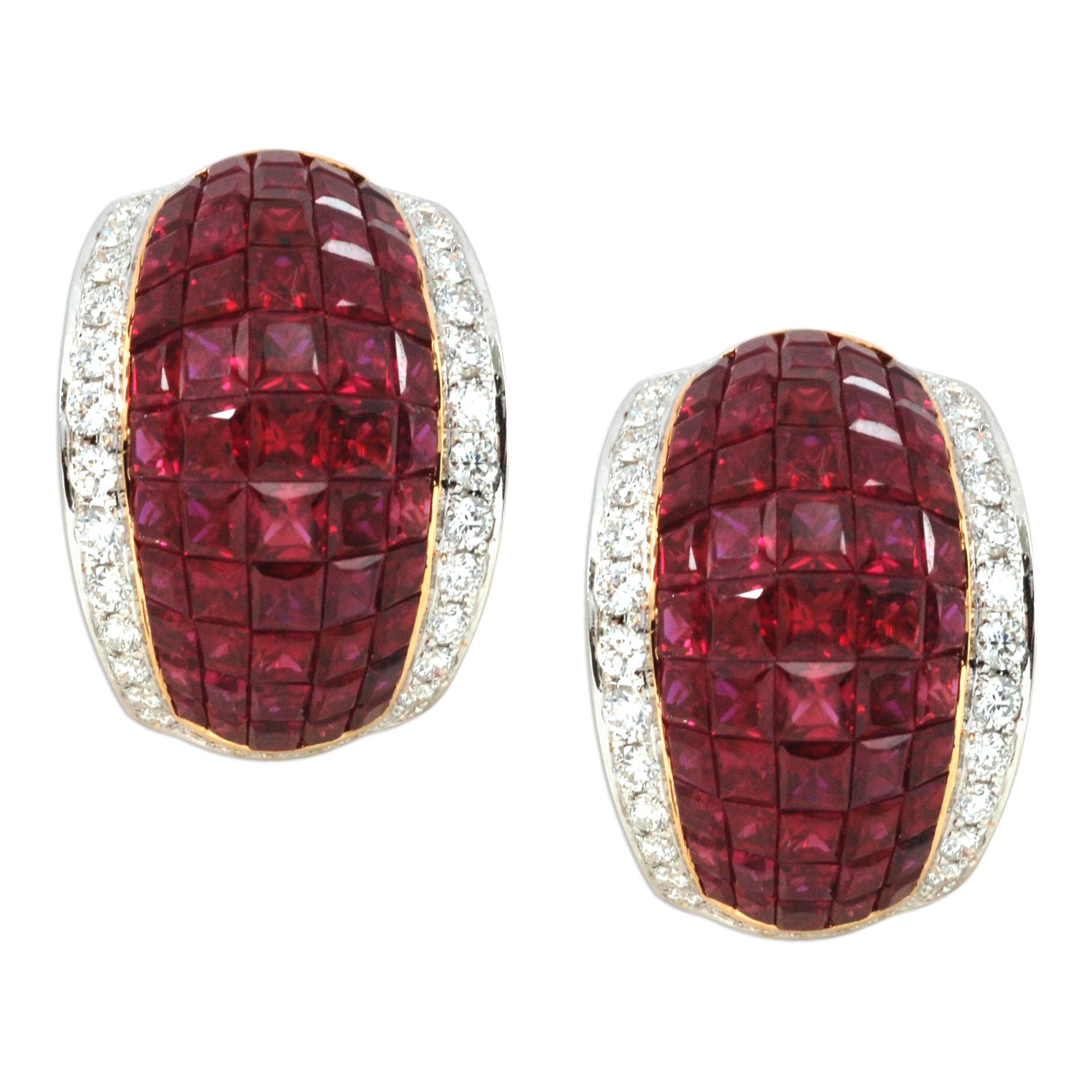 Ruby 14.78 Carat with Diamond 1.43 Carat Earrings in 18 Karat Gold Settings