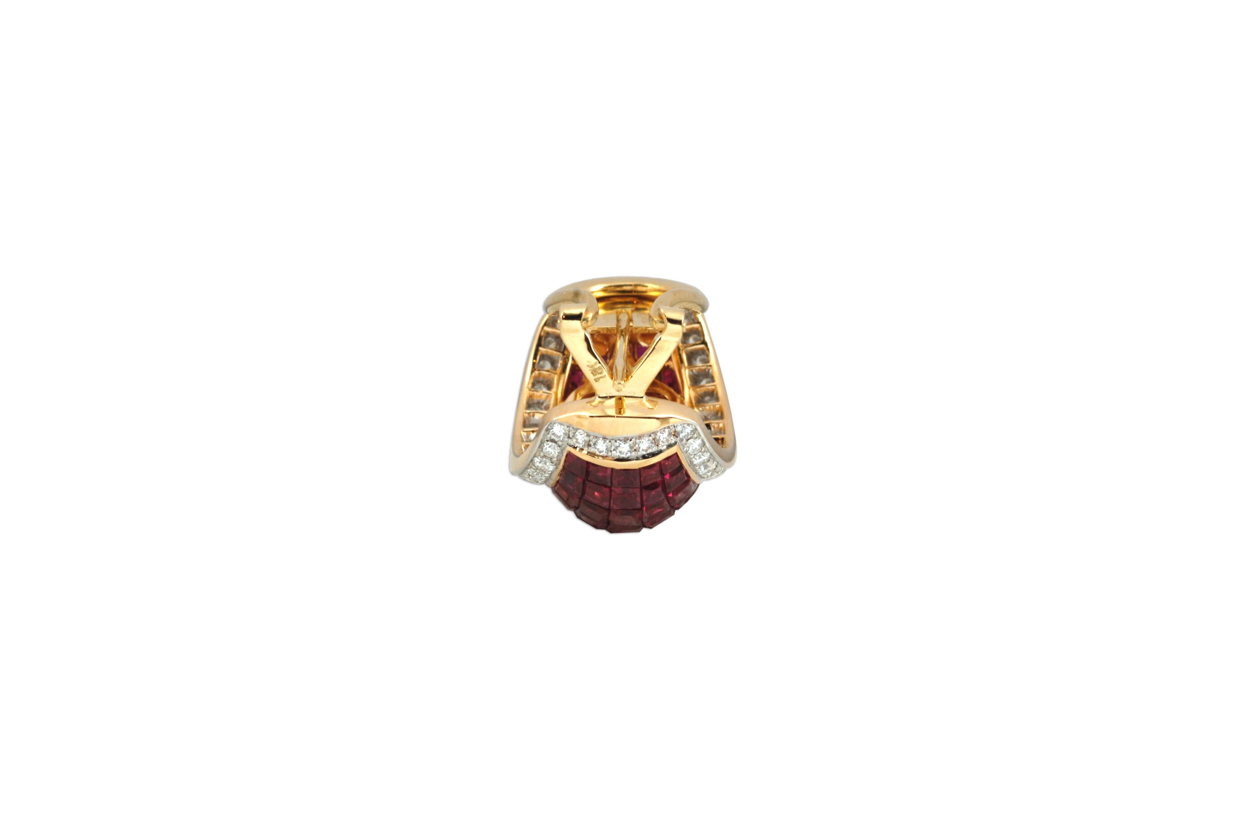 Princess Cut Ruby 14.78 Carat with Diamond 1.43 Carat Earrings in 18 Karat Gold Settings For Sale