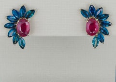 Ruby, sapphire 14k Gold Earrings Studs