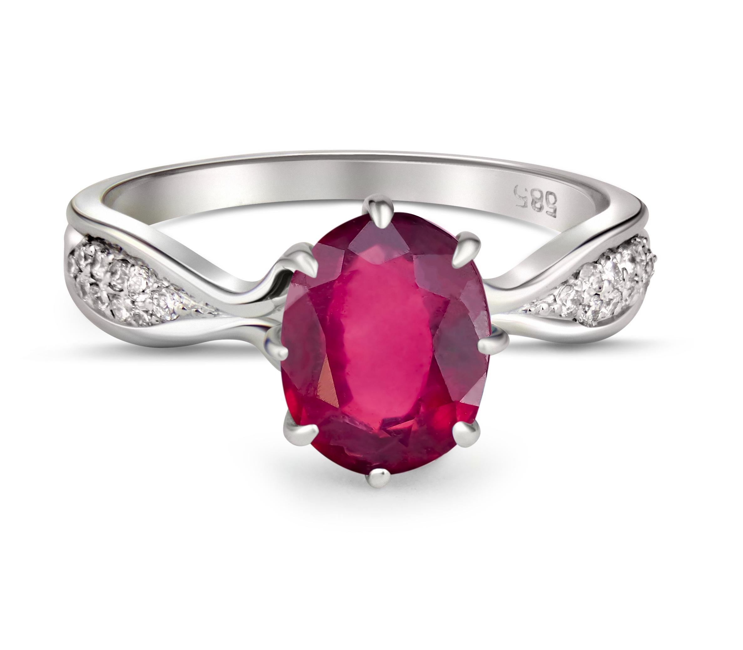 For Sale:  Ruby 14k Gold Ring, Oval Ruby Ring. Ruby Gold Ring 2