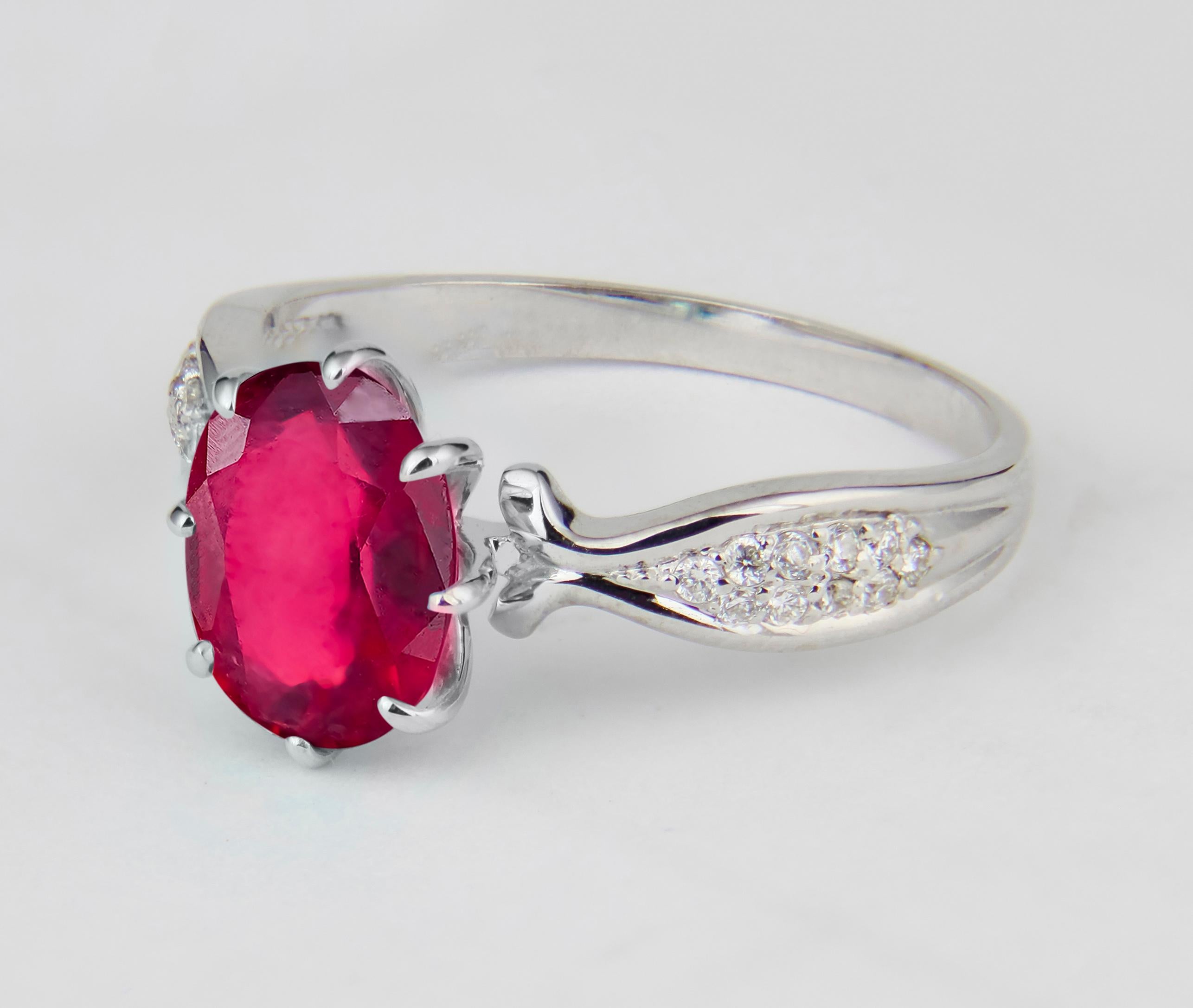 For Sale:  Ruby 14k Gold Ring, Oval Ruby Ring. Ruby Gold Ring 4