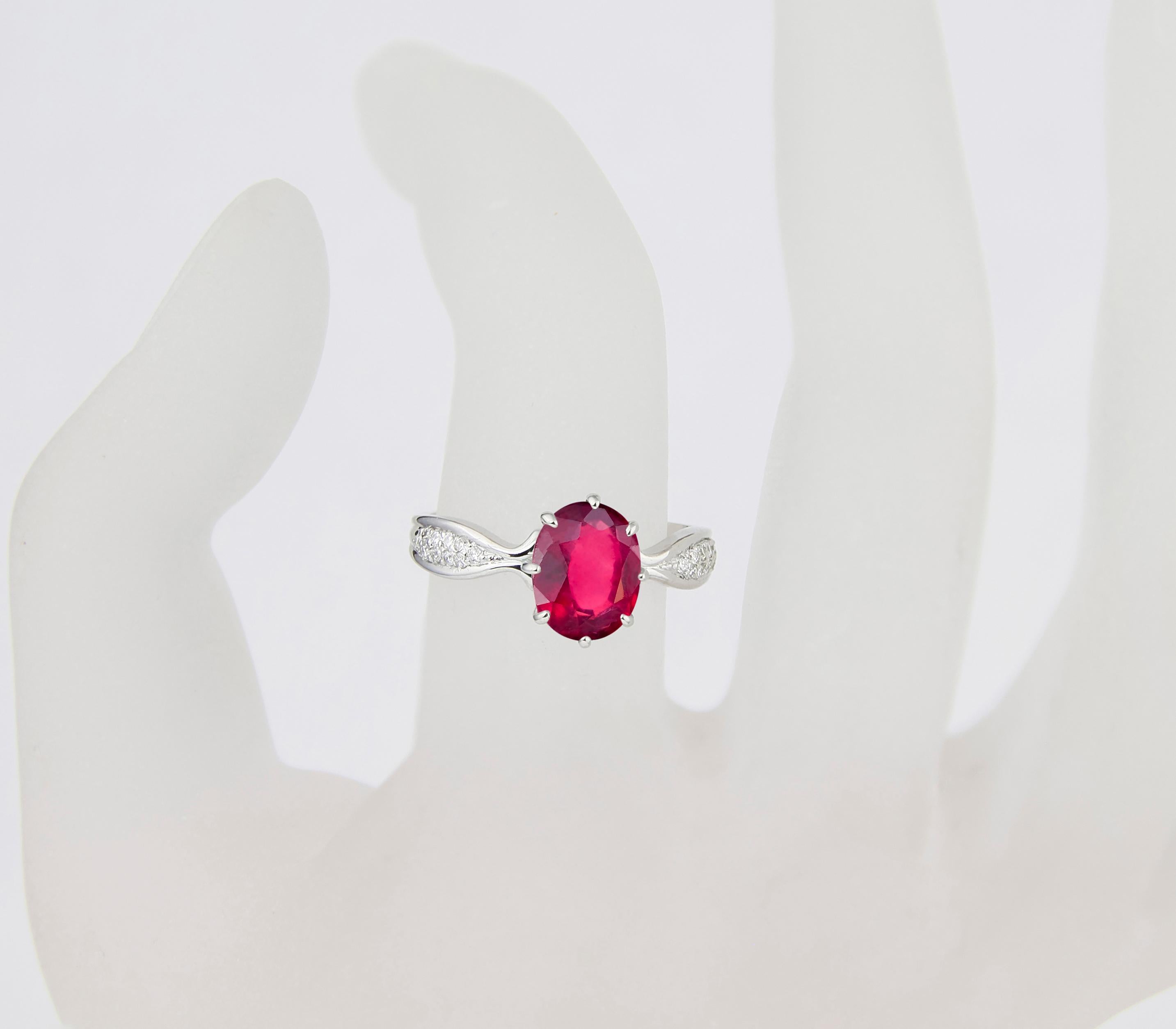 For Sale:  Ruby 14k Gold Ring, Oval Ruby Ring. Ruby Gold Ring 6