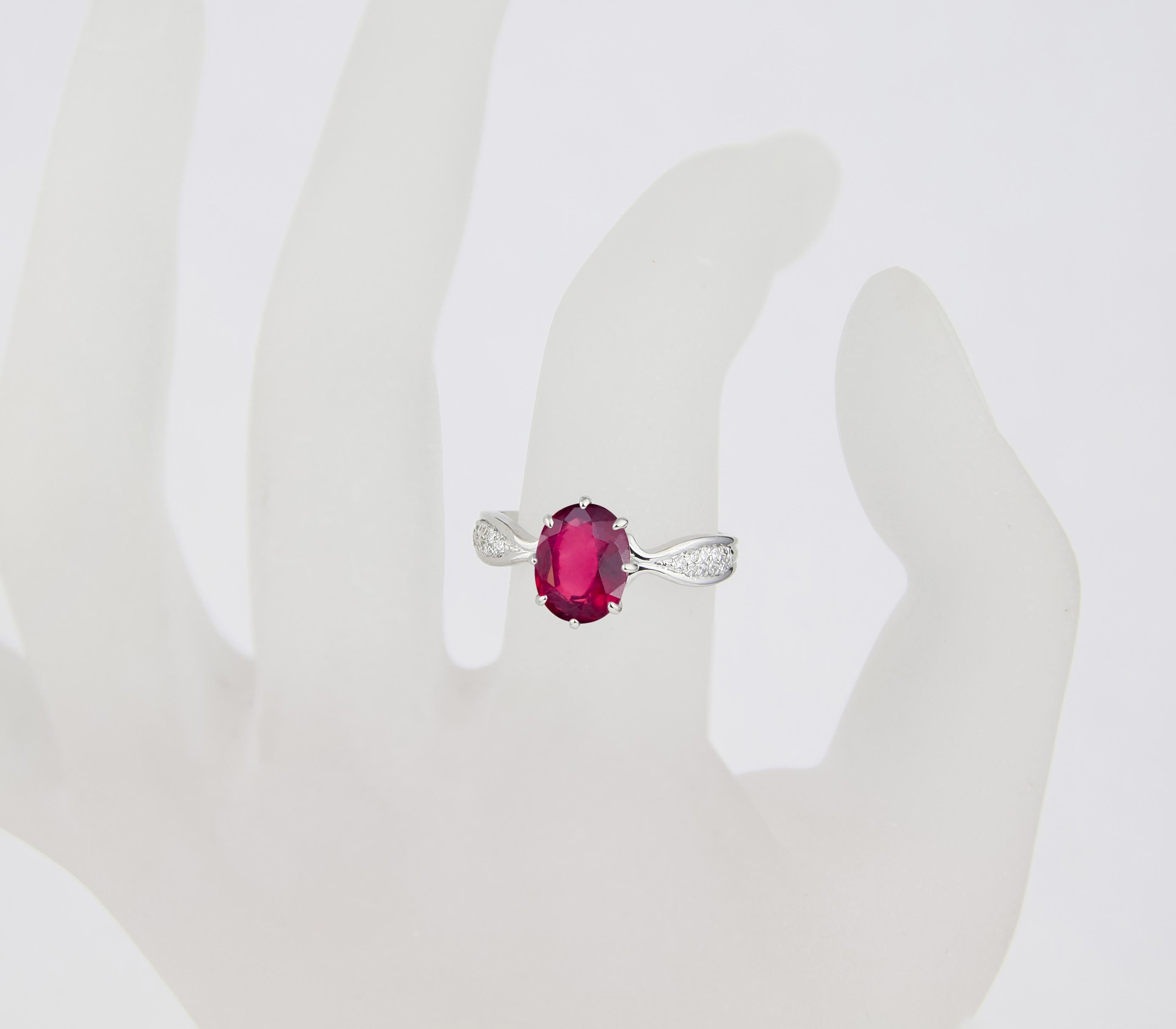 For Sale:  Ruby 14k Gold Ring, Oval Ruby Ring. Ruby Gold Ring 7