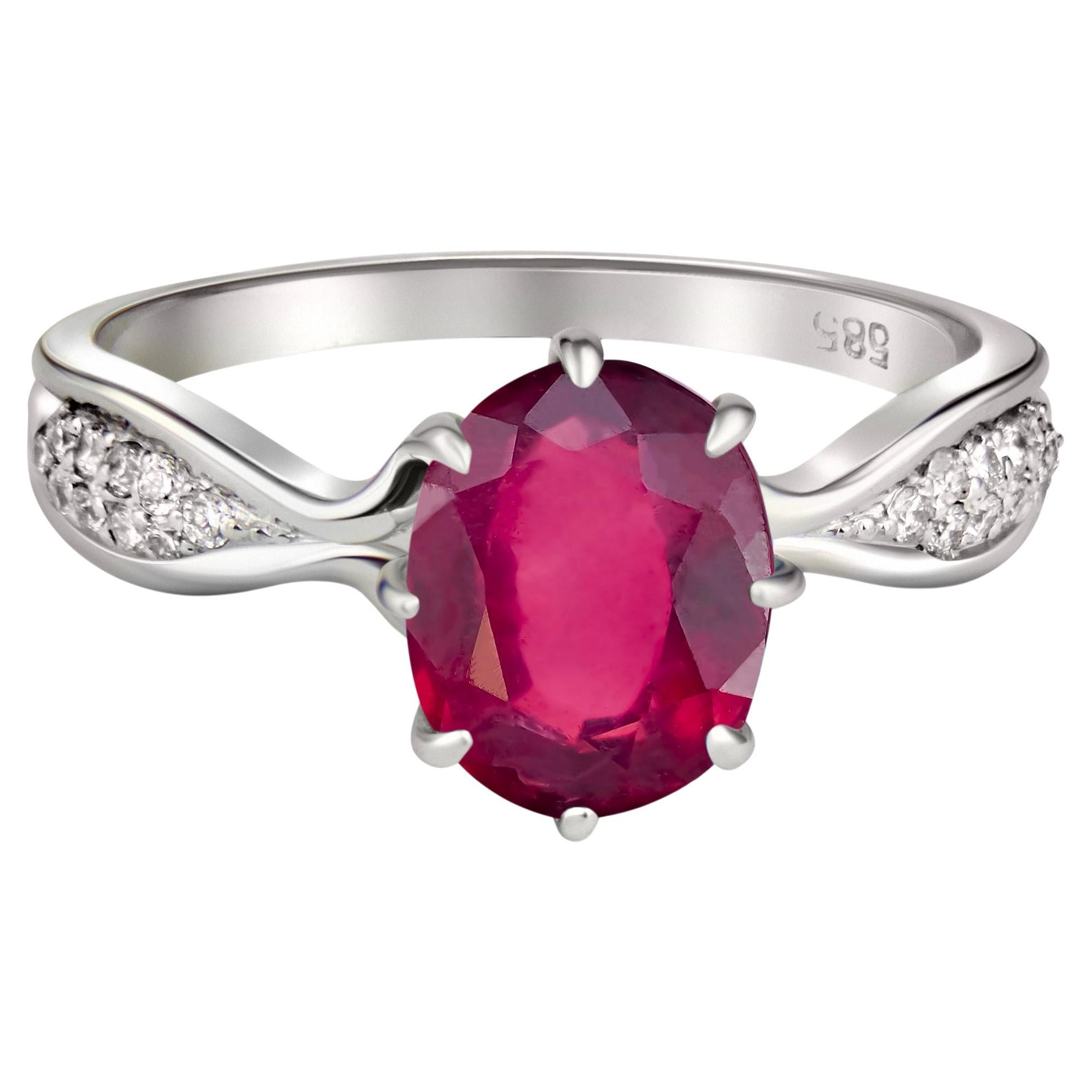 For Sale:  Ruby 14k Gold Ring, Oval Ruby Ring. Ruby Gold Ring