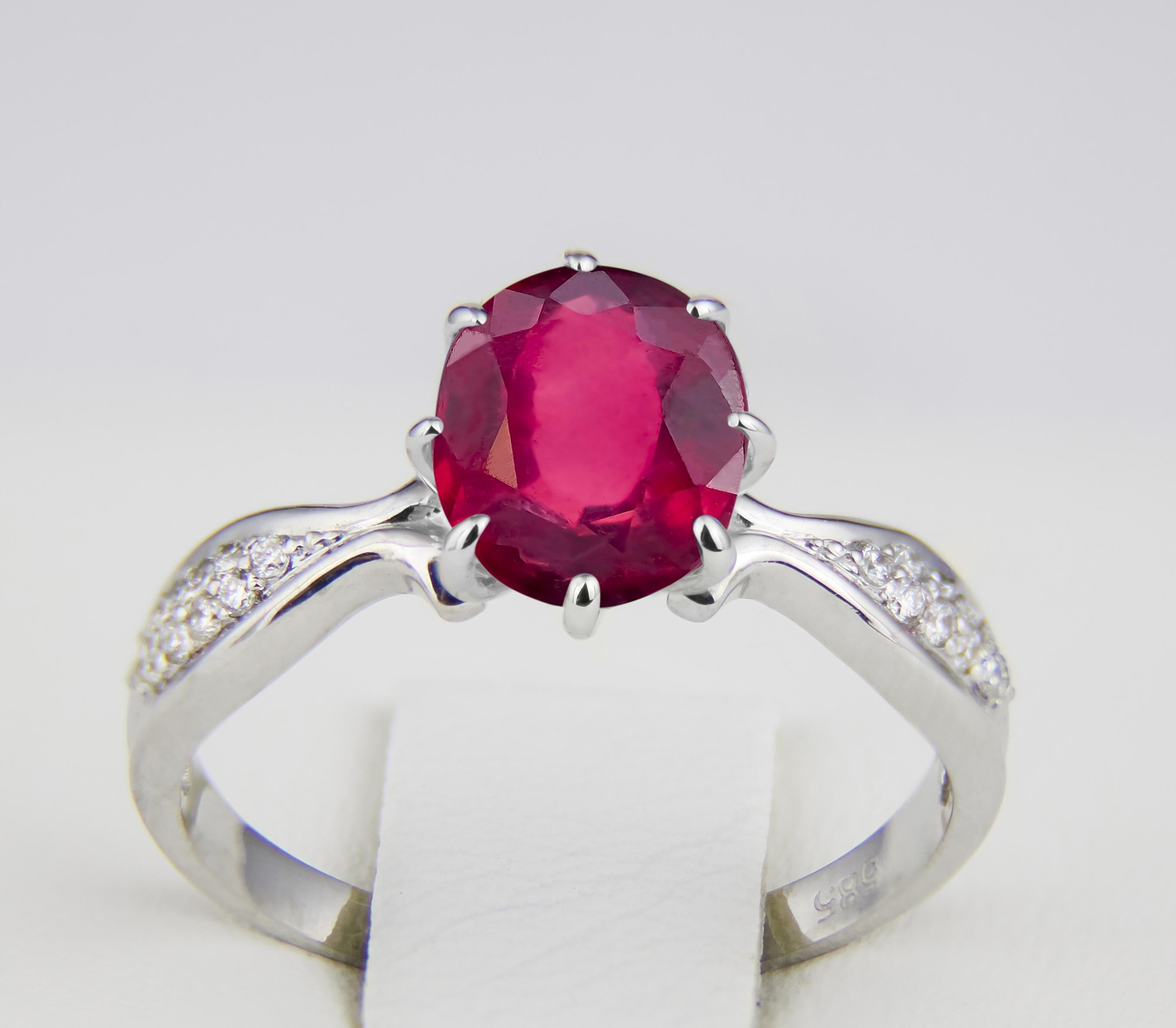 Modern Ruby 14k Gold Ring, Oval Ruby Ring, Ruby Gold Ring, Ruby Vintage Ring For Sale