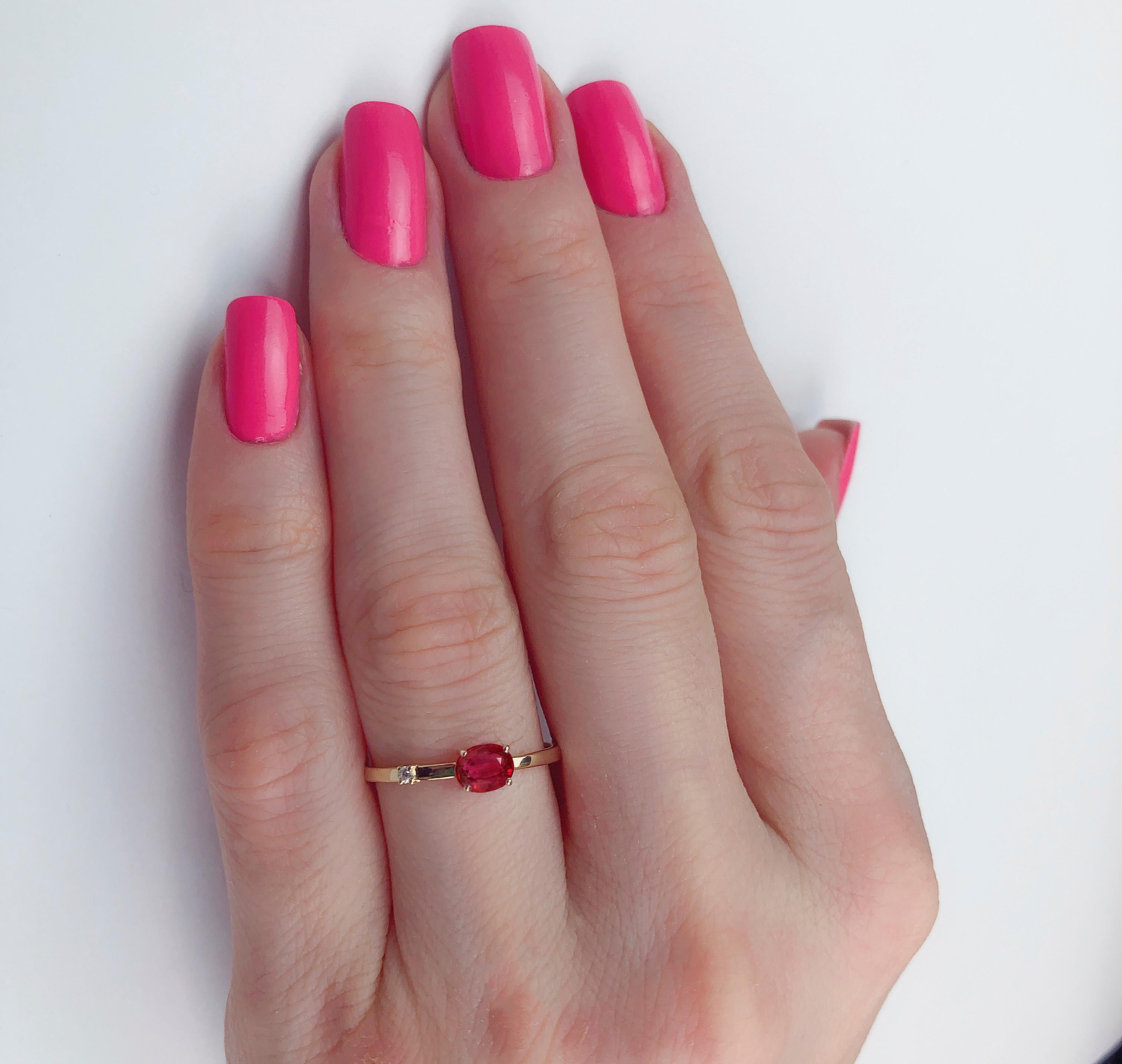 Ruby 14k gold ring. Ruby stackable ring.  In New Condition For Sale In Istanbul, TR