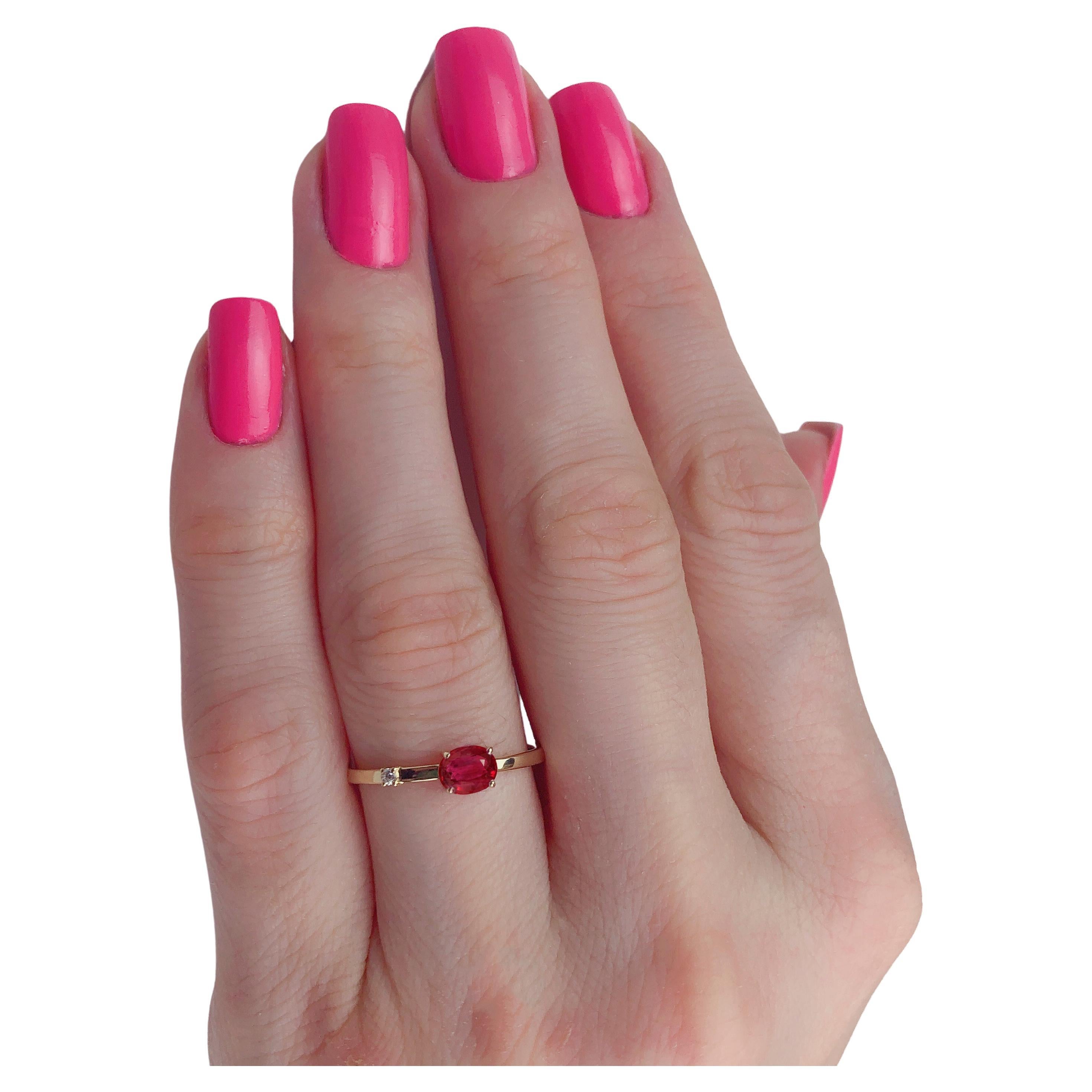 Ruby 14k gold ring. Ruby stackable ring.  For Sale
