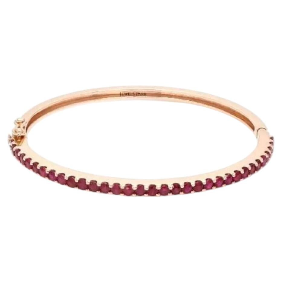 Ruby 14K Yellow Gold Hinged Bangle Bracelet For Sale