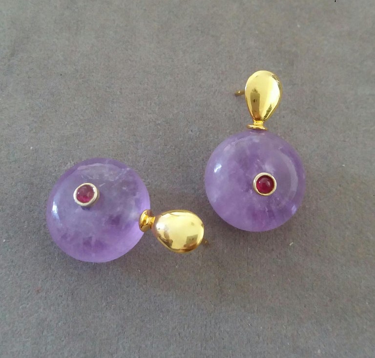 Ruby 14K Yellow Gold Flat Drop Shape Top Wheel Shape Amethyst Stud ...