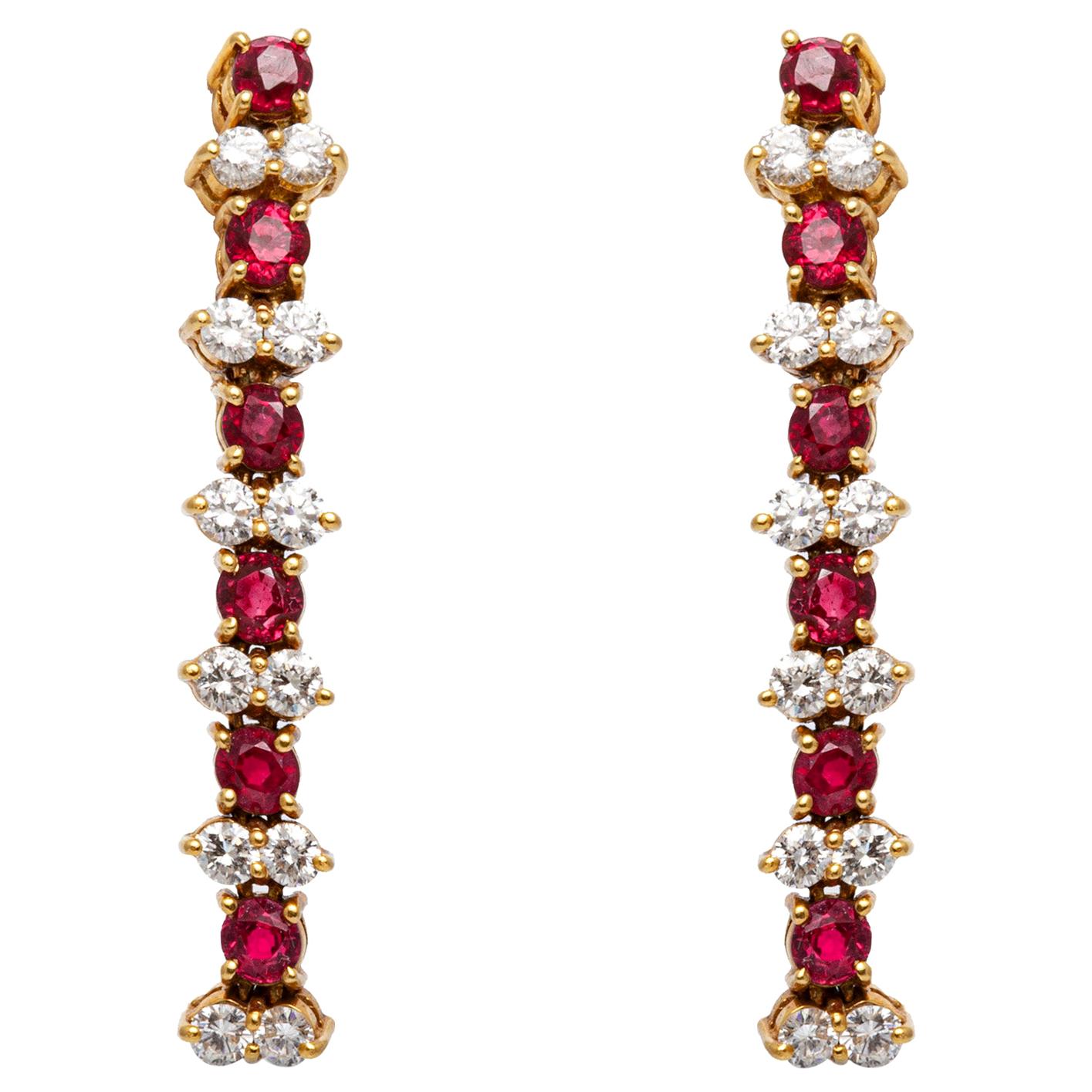 Ruby 14 Karat Yellow Gold with Diamonds Drop Earrings