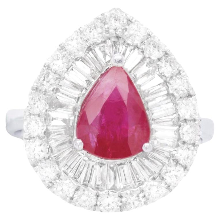 Bague en or 18 carats avec rubis de 1,50 carat et diamants de 1,20 carat au total