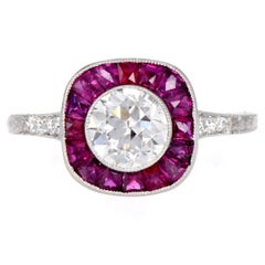 Ruby 1.63cttw Diamond Platinum Halo Engagement Ring