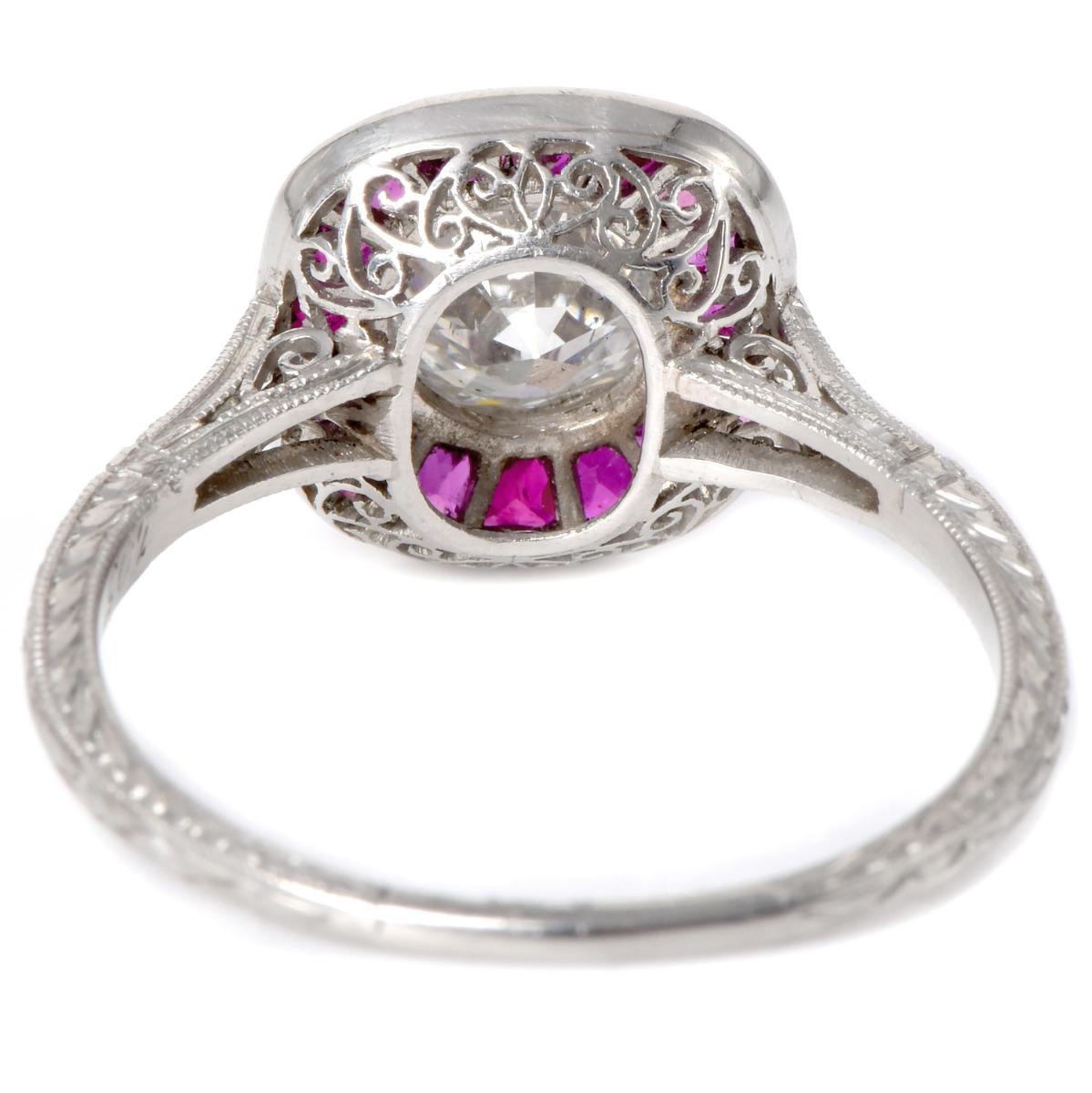 Ruby 1.63cttw Diamond Platinum Halo Engagement Ring For Sale 1