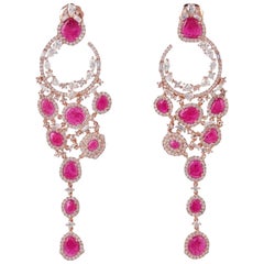 Ruby 18 Karat Gold Diamond Chandelier Earrings