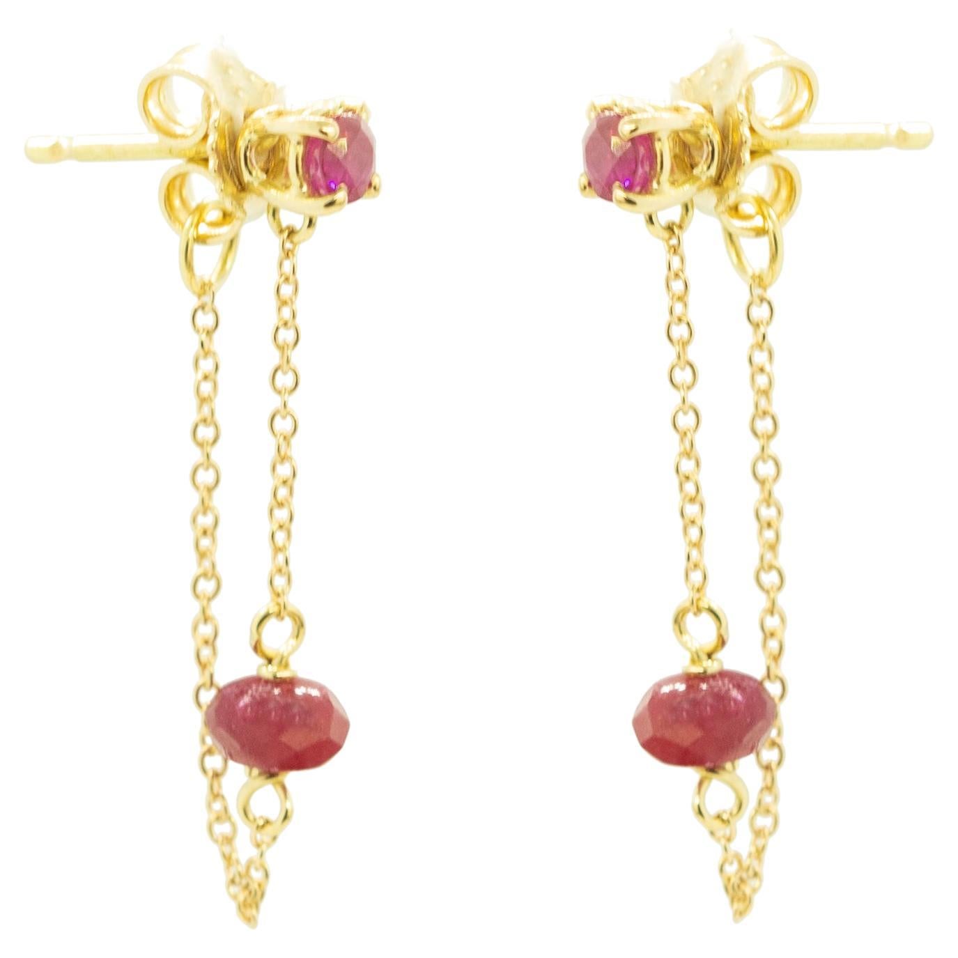 Orecchini moderni Moschettiere con catena a goccia in oro 18 carati con rubino Intini Jewels