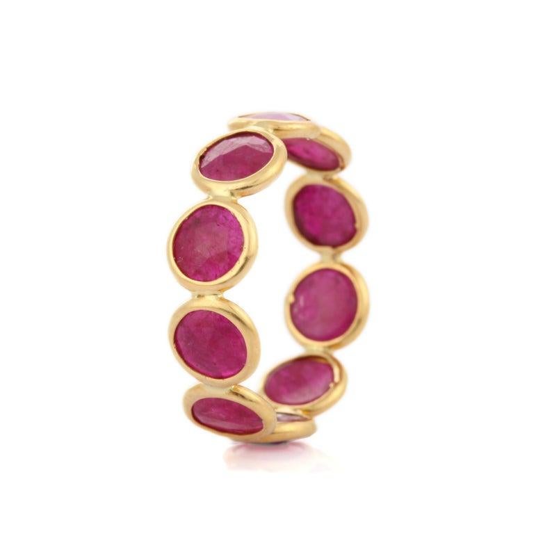 Artisan Ruby 18 Karat Gold Eternity Ring For Sale