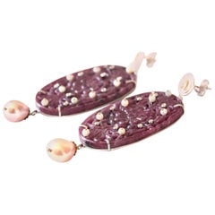 Ruby 18 Karat White Gold Diamond Pearls Earrings