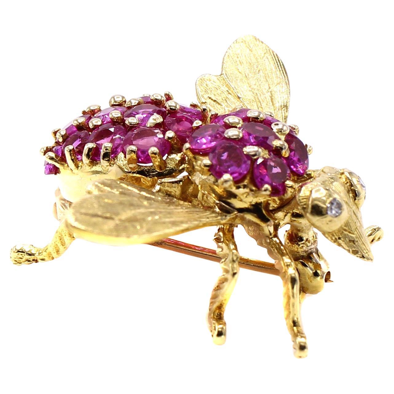 Ruby 18 Karat Yellow Gold Insect Brooch