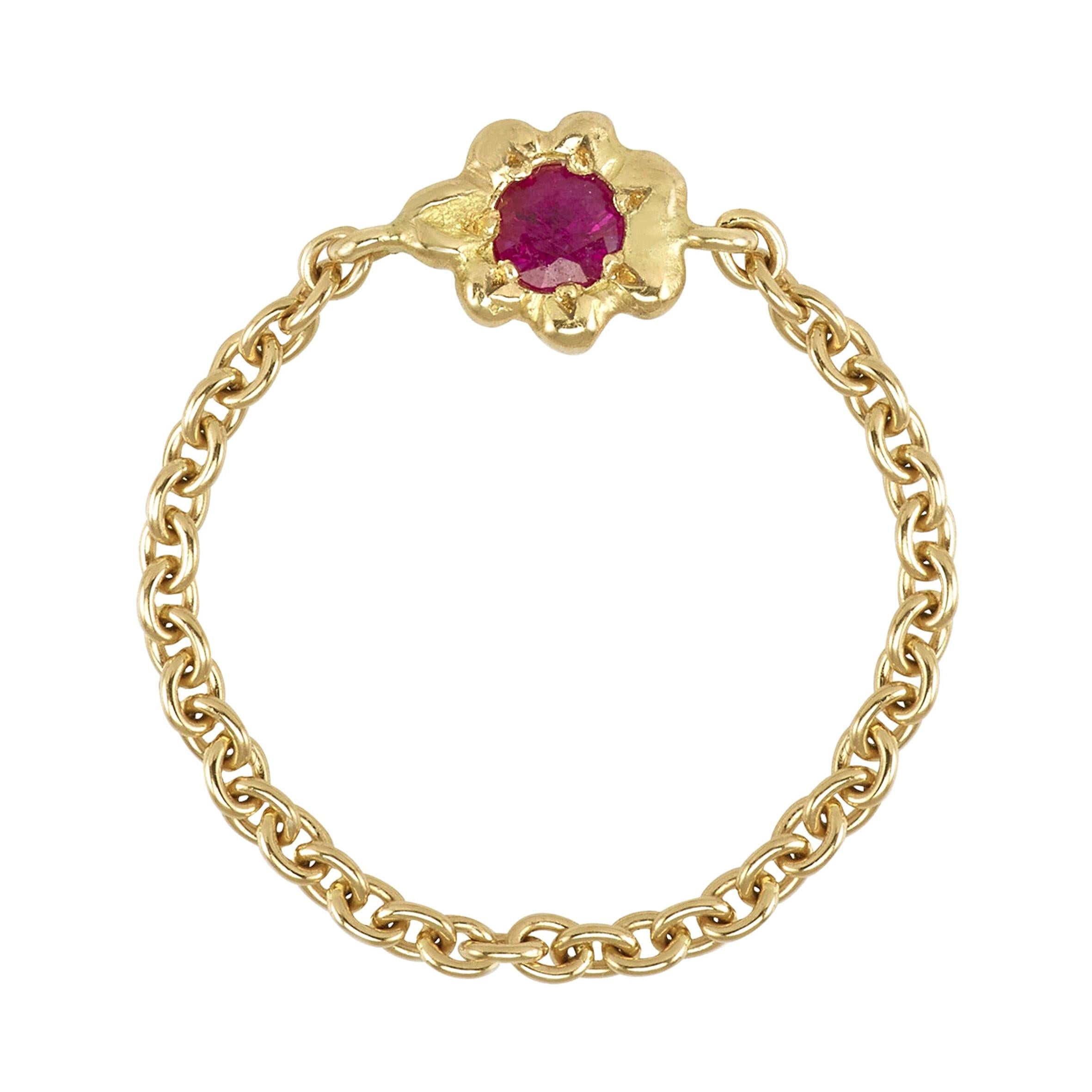 Anais Rheiner 18 Karat Yellow Gold Red Ruby Chain Band Ring For Sale