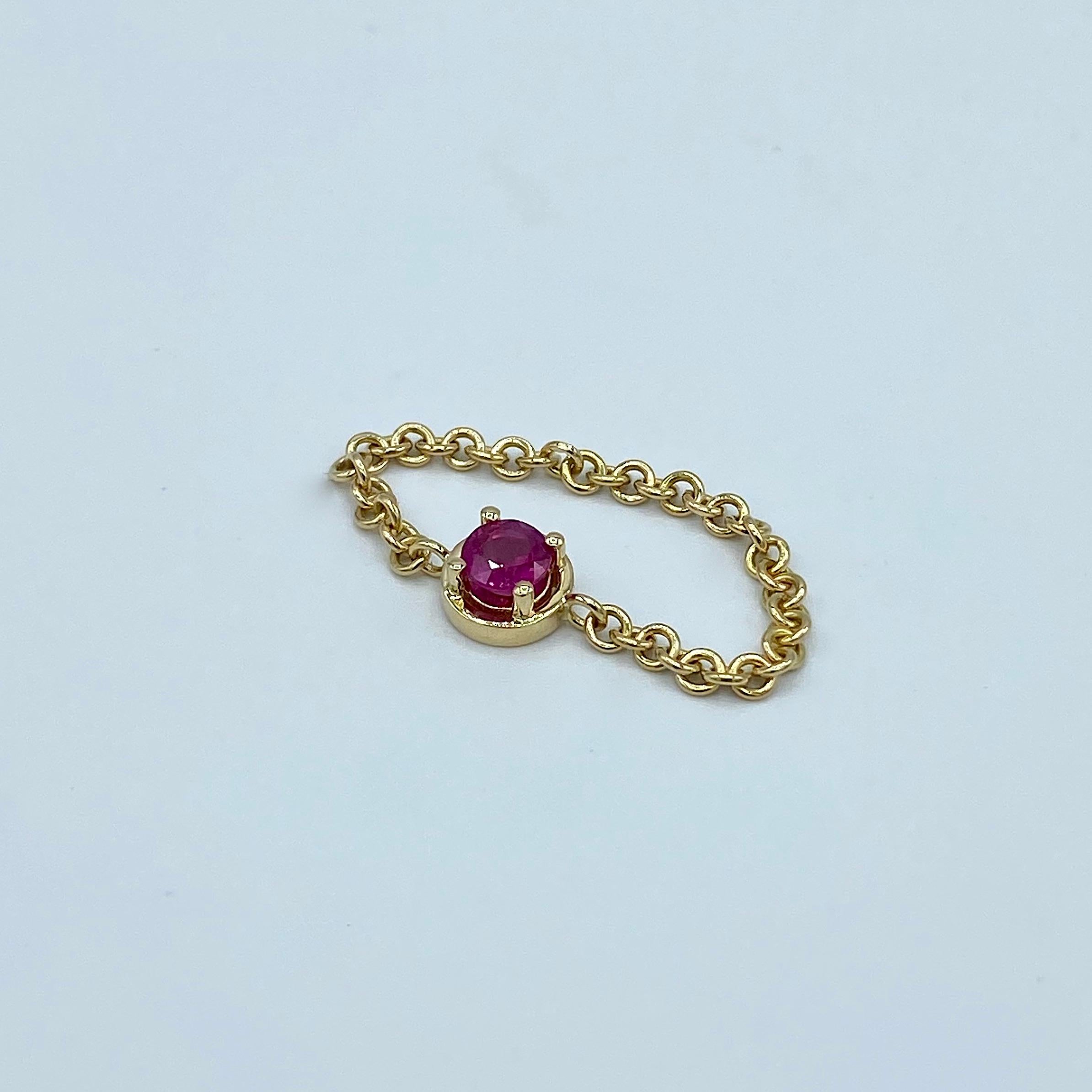 Round Cut 18 Karat Yellow Gold Chain Italian Ruby Ring by Petronilla For Sale