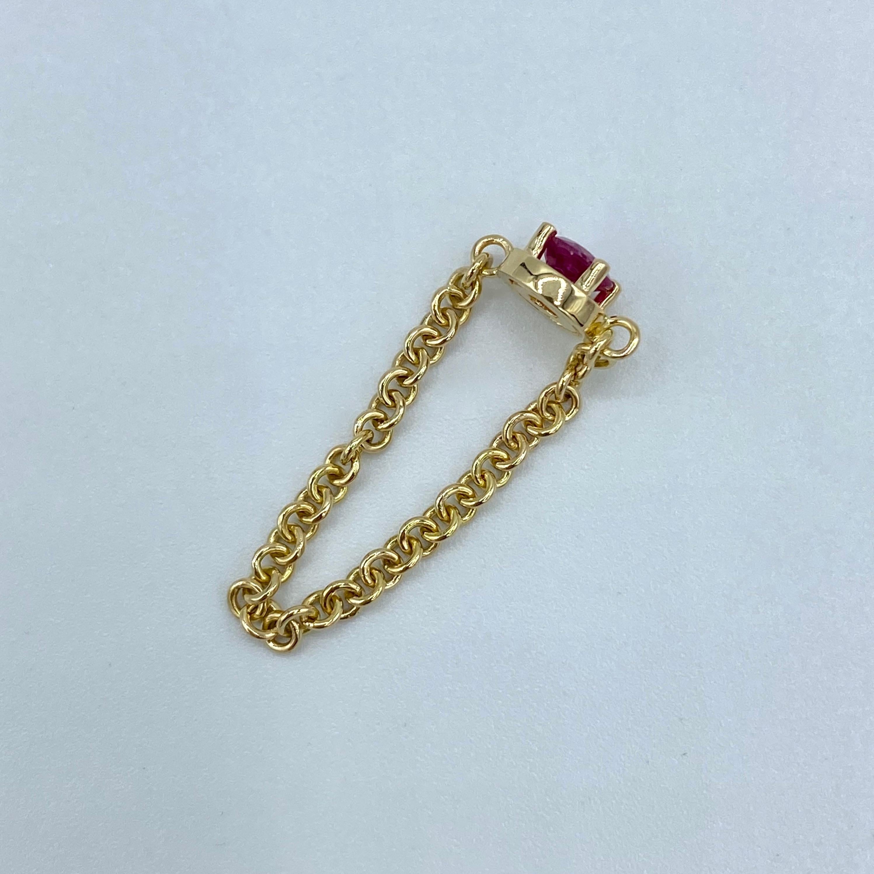 Women's or Men's 18 Karat Yellow Gold Chain Italian Ruby Ring by Petronilla For Sale